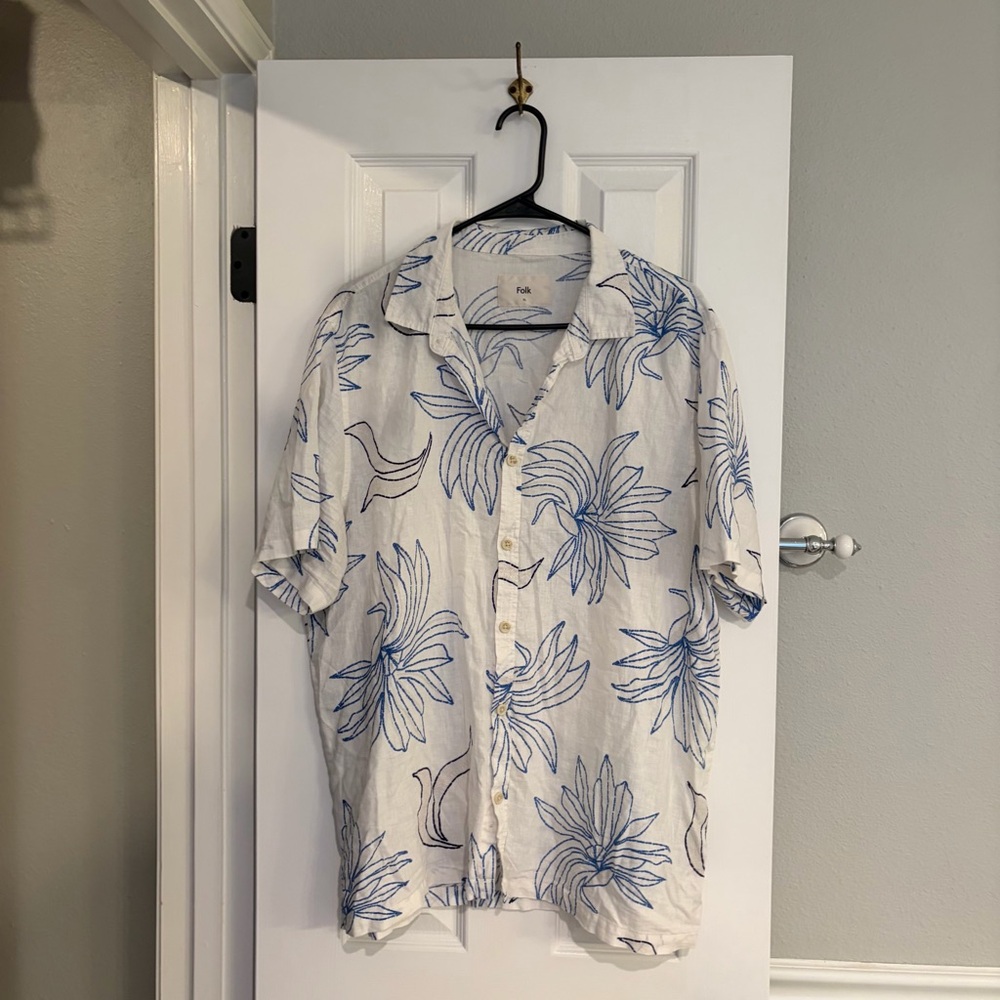 Folk Resort Embroidered Linen Shirt Cream XL